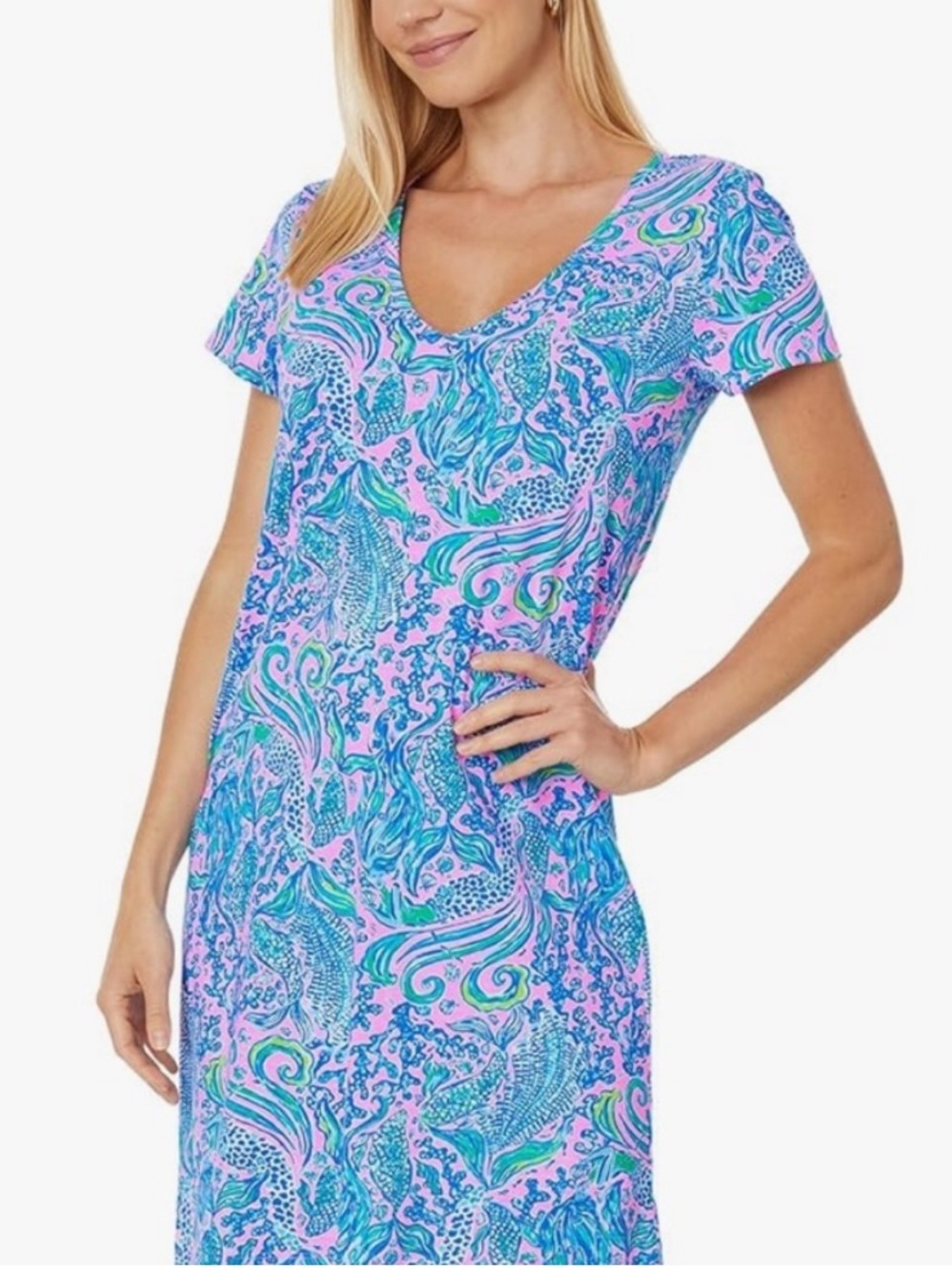 Lilly Pulitzer Etta Dress Pink, Blue & Green V-Neck Short Sleeve